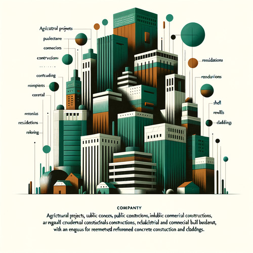 Bauprojekte im landwirtschaftlichen, öffentlichen, Industrie-, Gewerbe- und Wohnungsbau, Umbauten, Sanierungen, regionaler Tiefbau, Rohbau mit Schwerpunkt Stahlbetonbau und Verblendungen.