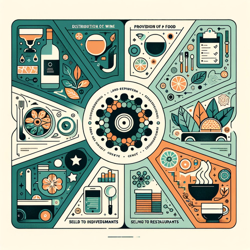 Vertrieb von Wein und Lebensmitteln an Gastronomiebetriebe, kleinerer Umsatzanteil durch Verkauf an Privatkunden, Potenzial für Online-Shop.