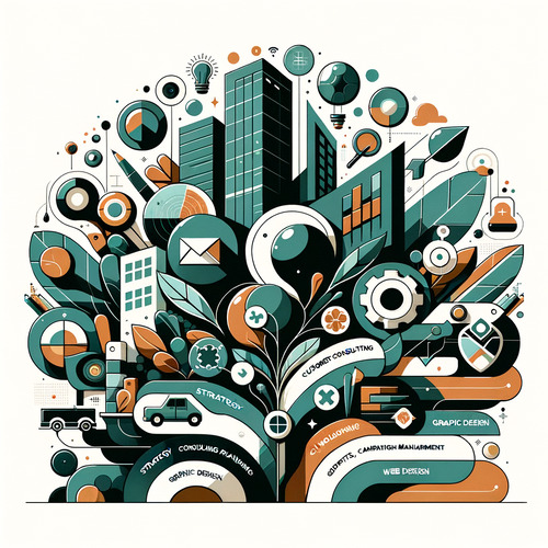 Marketingstrategie, Kundenberatung, Media-Planung, Kampagnenmanagement, Grafikdesign, CI-Umsetzung, Webdesign, Software-/Shopentwicklung für Automobilhandel.