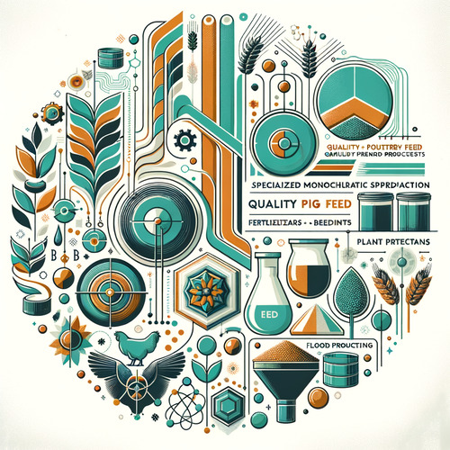 Spezialisierte Futtermittelproduktion für Geflügelzüchter und Hobbyhalter, Schweinefutter mit Qualitätslabel, Kleintierfutter, Düngemittel, Pflanzenschutzmittel, Saatgut, Einstreu, Mehl und andere Nahrungsmittel.