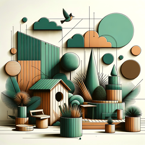 Hochwertige Garten- und Freizeitprodukte aus Holz, darunter Pflanzgefäße, Vogelhäuser und Gartenmöbel, aus nachhaltig gewonnenem Kiefernholz.