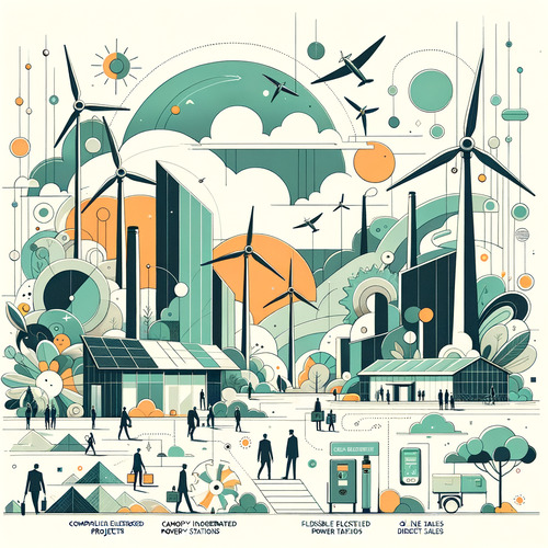 Erneuerbare Energien Projekte, Überdachungen mit integrierten Ladelösungen, Energieaudits, flexible Stromtarife, Online-Shop und Direktvertrieb.